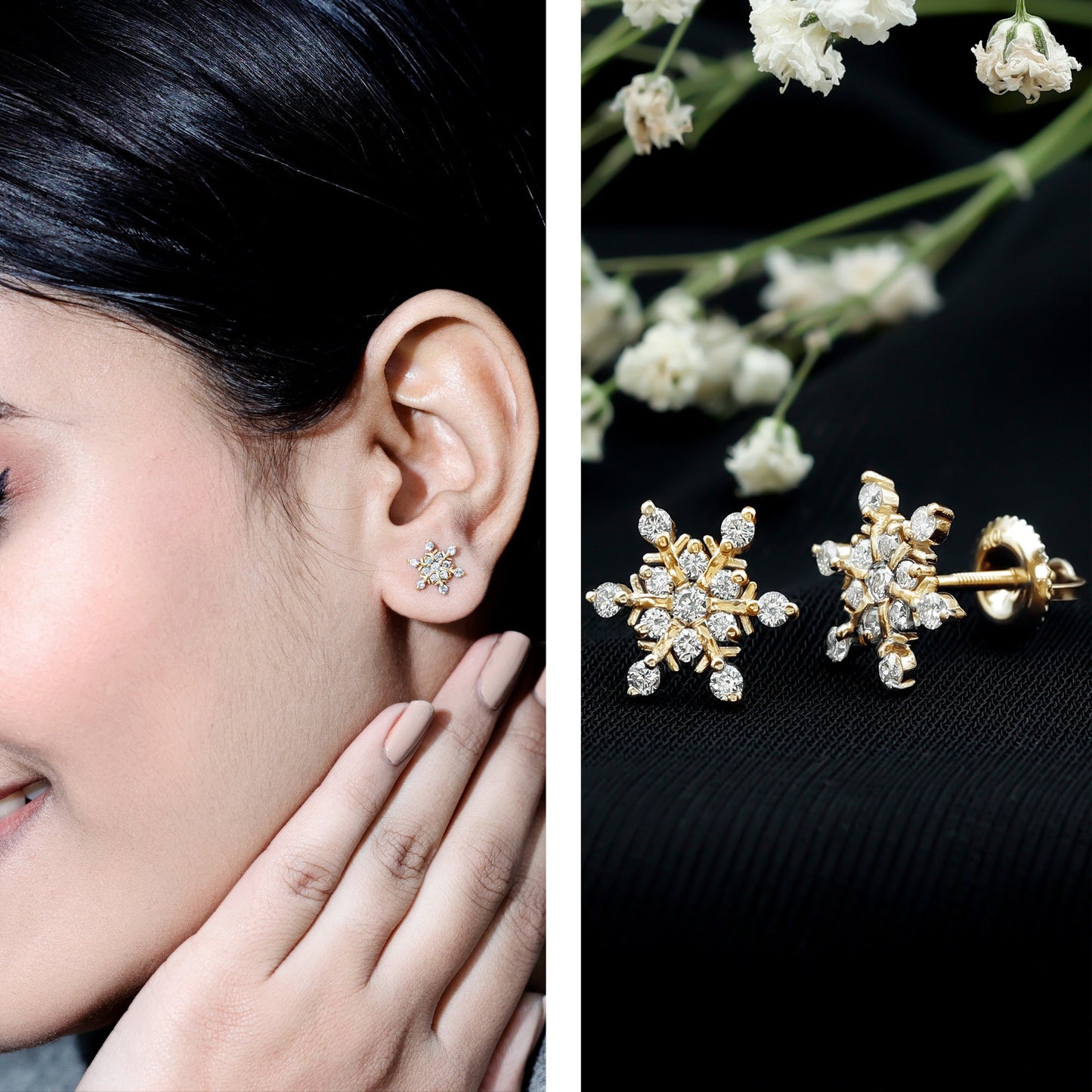 Certified Diamond Snowflake Stud Earrings with Screw Back