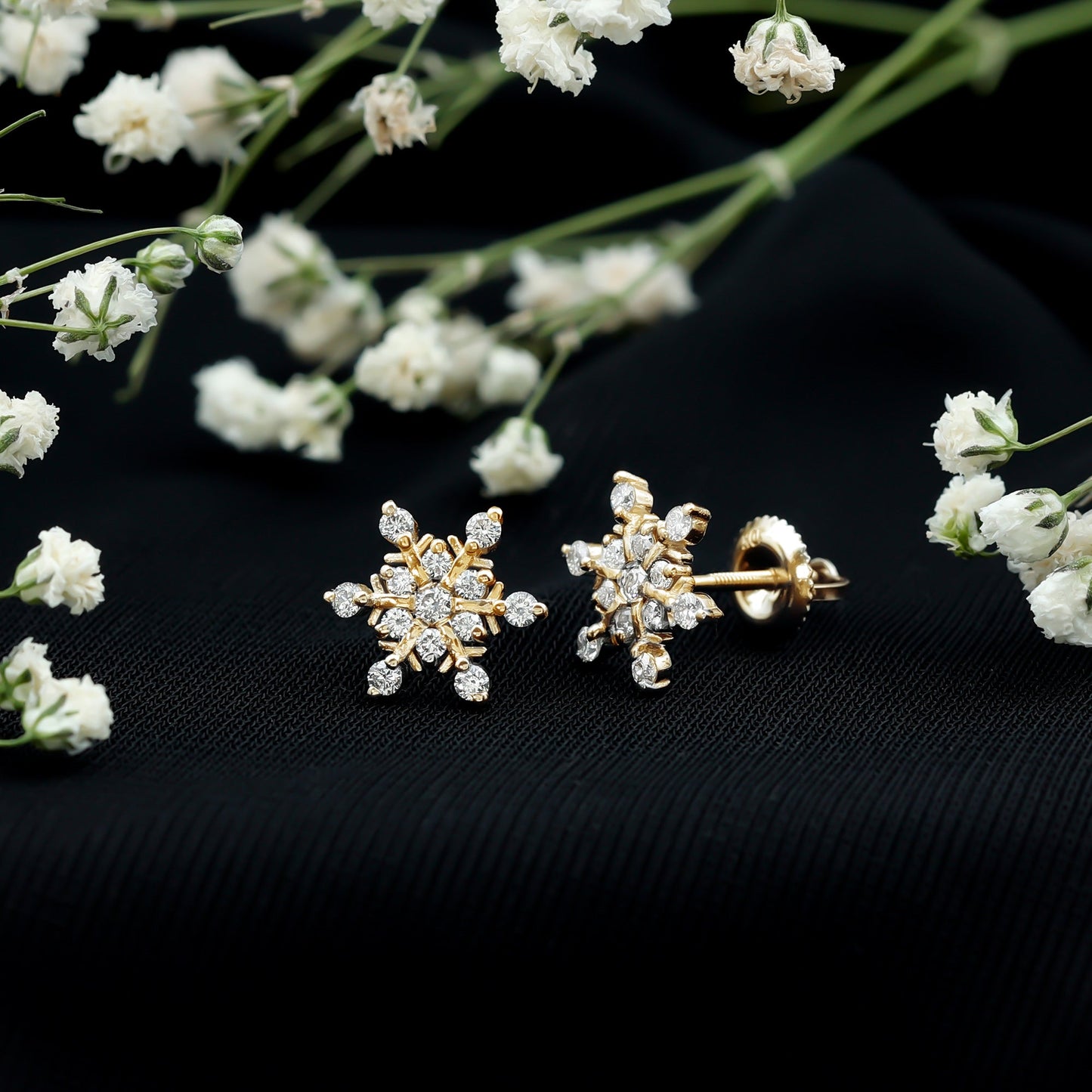 Certified Diamond Snowflake Stud Earrings with Screw Back