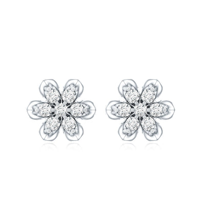 Brilliant Cut Diamond Flower Stud Earrings with Screw Back