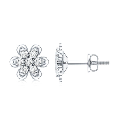 Brilliant Cut Diamond Flower Stud Earrings with Screw Back