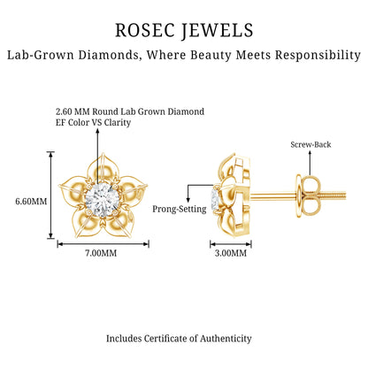 Diamond Flower Petal Stud Earrings in Prong Setting