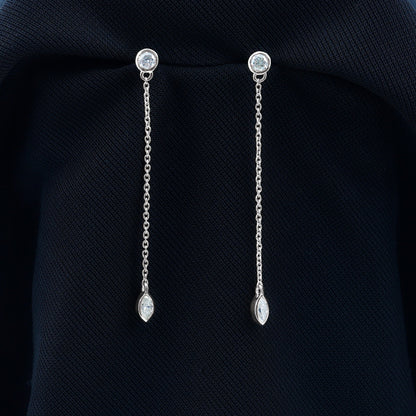 Certified Diamond Dangle Chain Earrings in Bezel Setting
