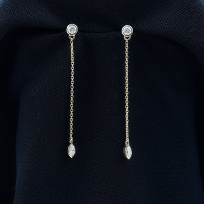 Certified Diamond Dangle Chain Earrings in Bezel Setting