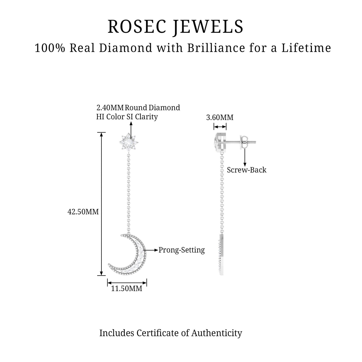 Certified Diamond Star and Moon Chain Earrings