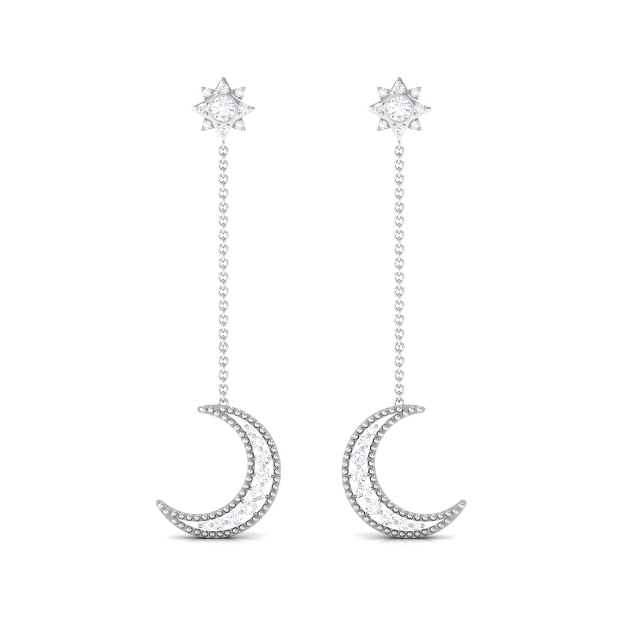 Certified Diamond Star and Moon Chain Earrings