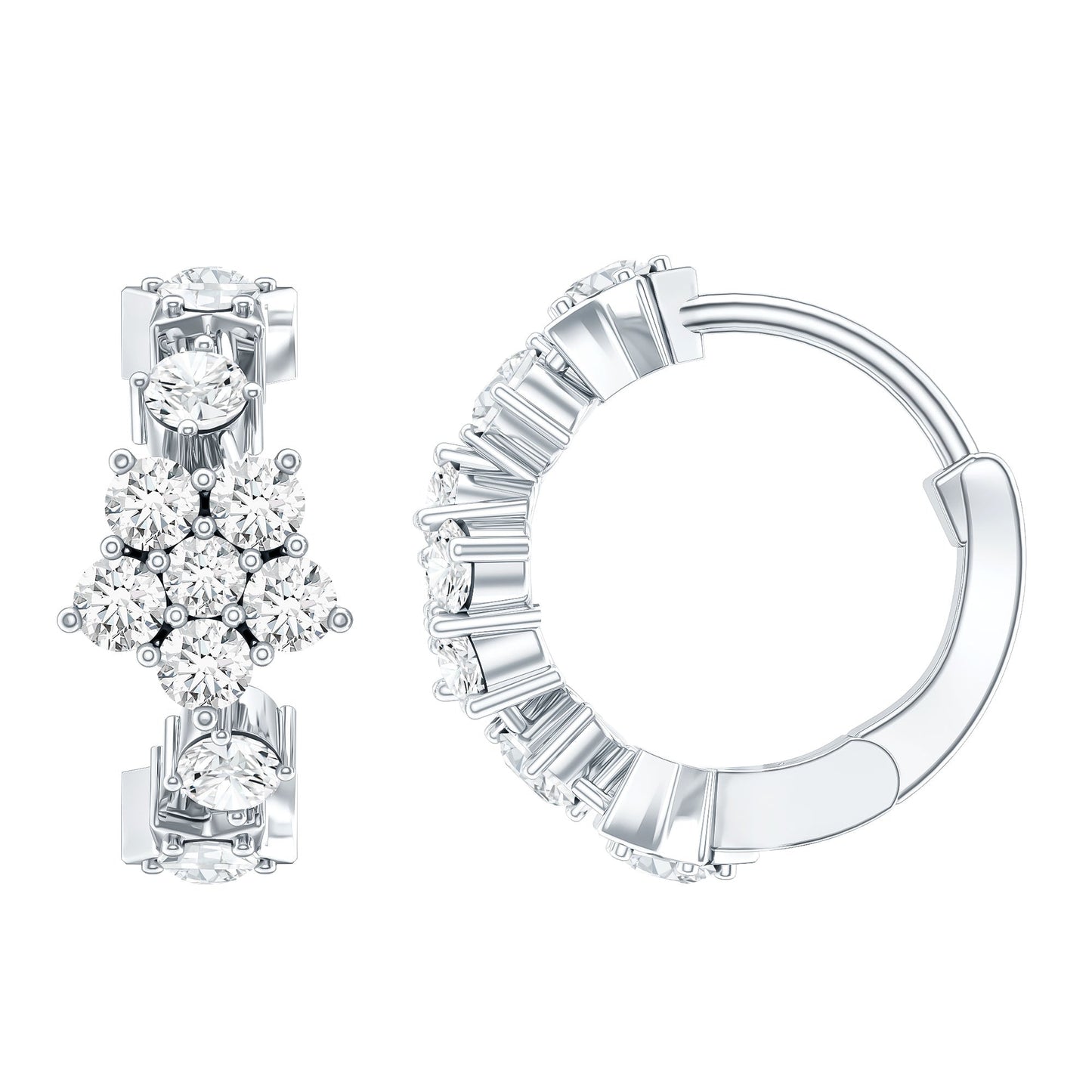Certified Diamond Flower Hoop Earrings For Women