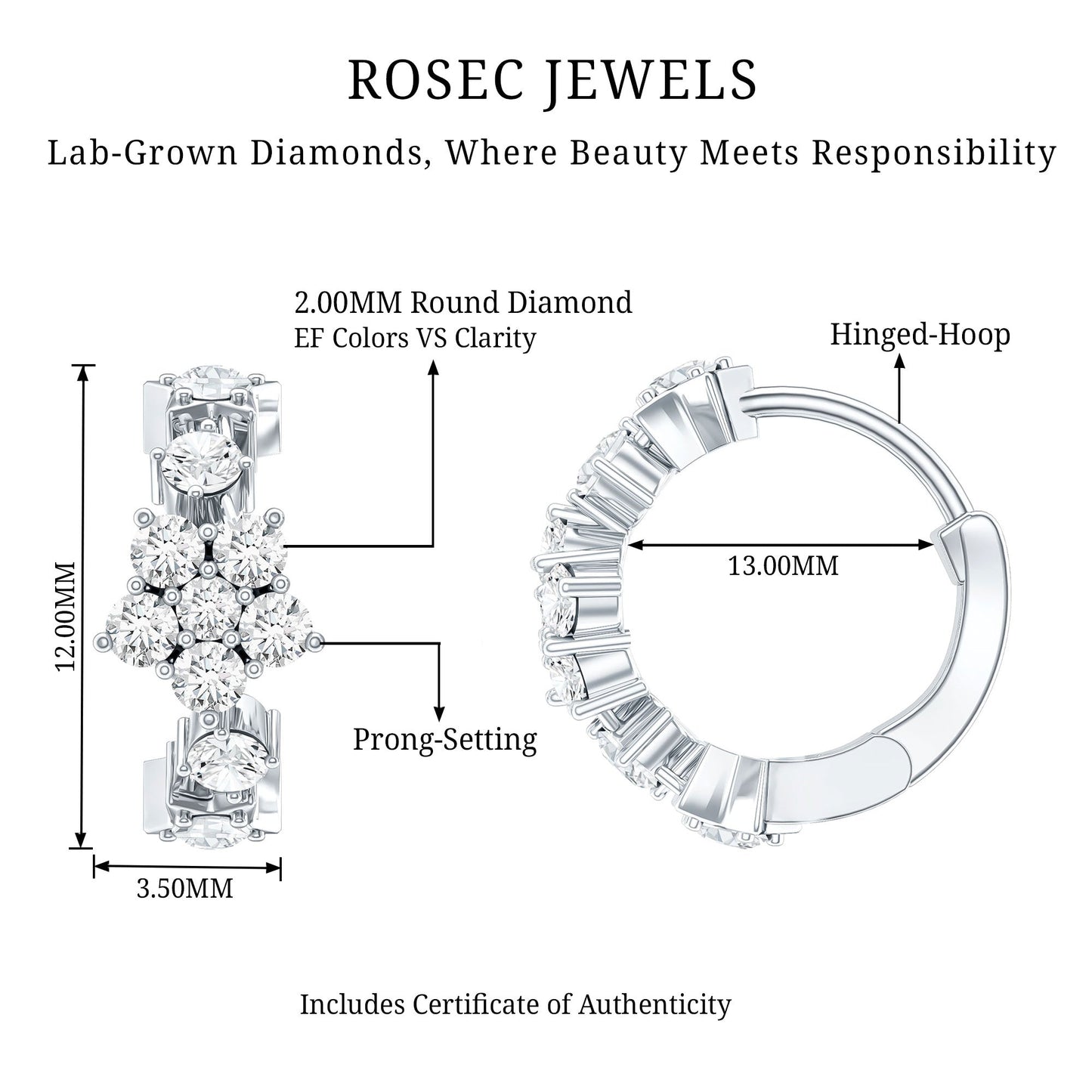 Certified Diamond Flower Hoop Earrings For Women