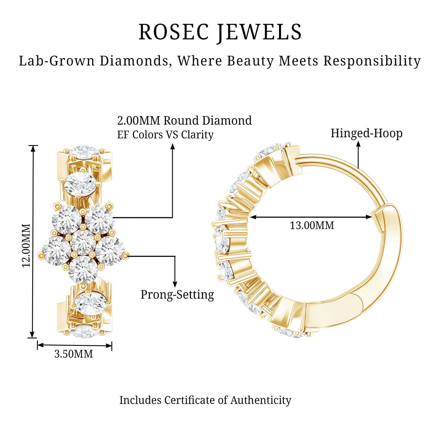 Certified Diamond Flower Hoop Earrings For Women