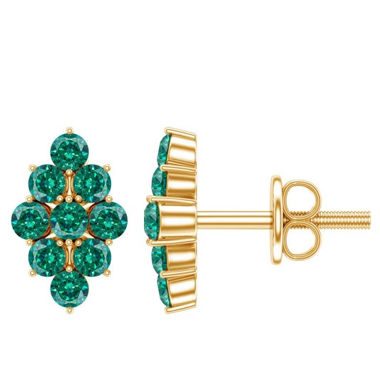 Lab Grown Emerald Stud Earrings in Yellow Gold Plated Silver