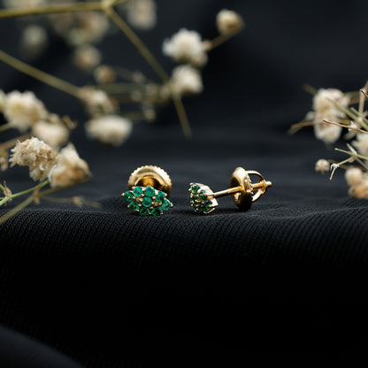 Lab Grown Emerald Stud Earrings in Yellow Gold Plated Silver