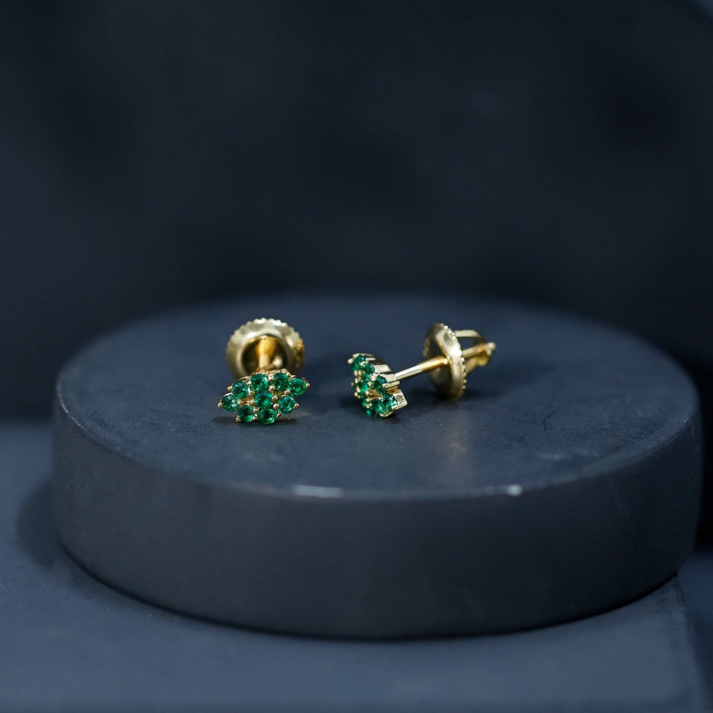 Lab Grown Emerald Stud Earrings in Yellow Gold Plated Silver