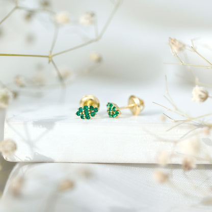 Lab Grown Emerald Stud Earrings in Yellow Gold Plated Silver