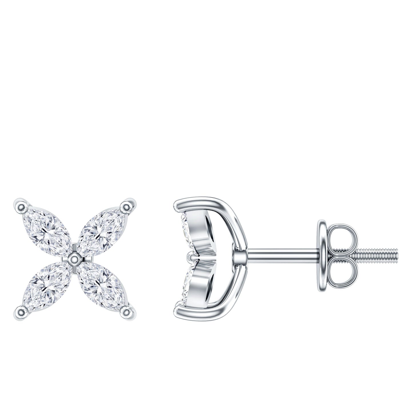 Marquise Shape Moissanite Flower Stud Earrings