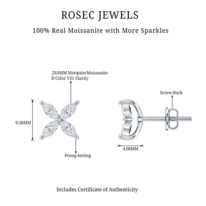 Marquise Shape Moissanite Flower Stud Earrings