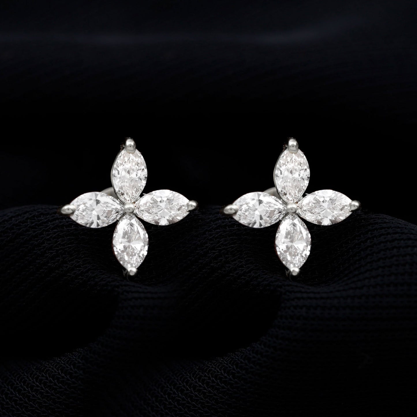 Marquise Shape Moissanite Flower Stud Earrings