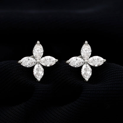 Marquise Shape Moissanite Flower Stud Earrings