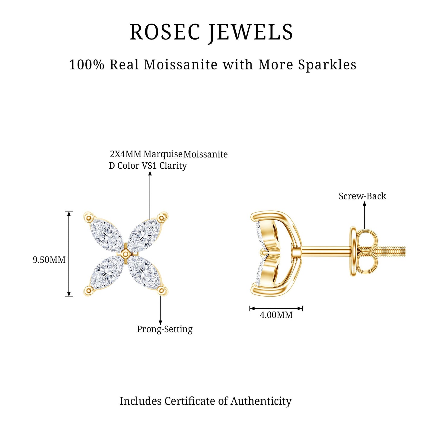 Marquise Shape Moissanite Flower Stud Earrings