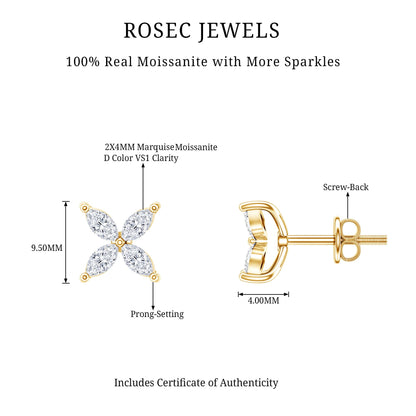 Marquise Shape Moissanite Flower Stud Earrings
