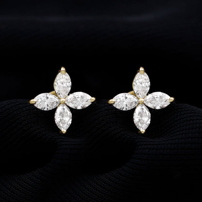 Marquise Shape Moissanite Flower Stud Earrings