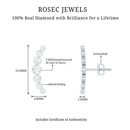 Natural Diamond Climber Earrings with Screw Back