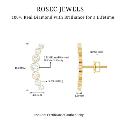 Natural Diamond Climber Earrings with Screw Back