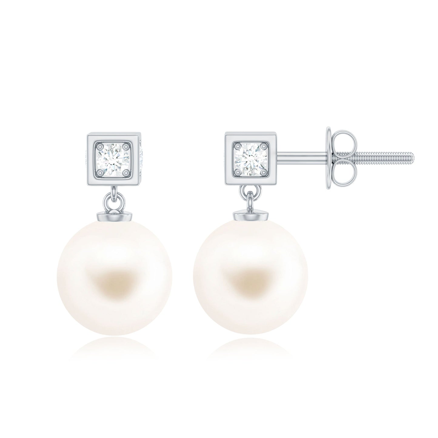 Real Freshwater Pearl and Diamond Drop Earrings
