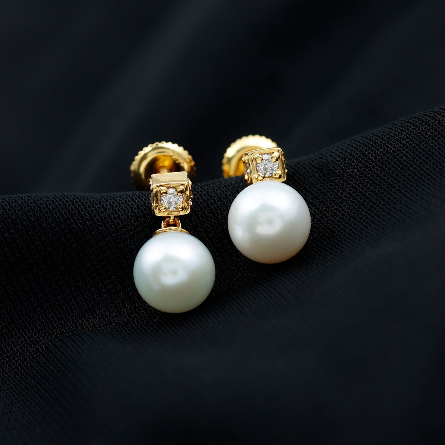 Real Freshwater Pearl and Diamond Drop Earrings