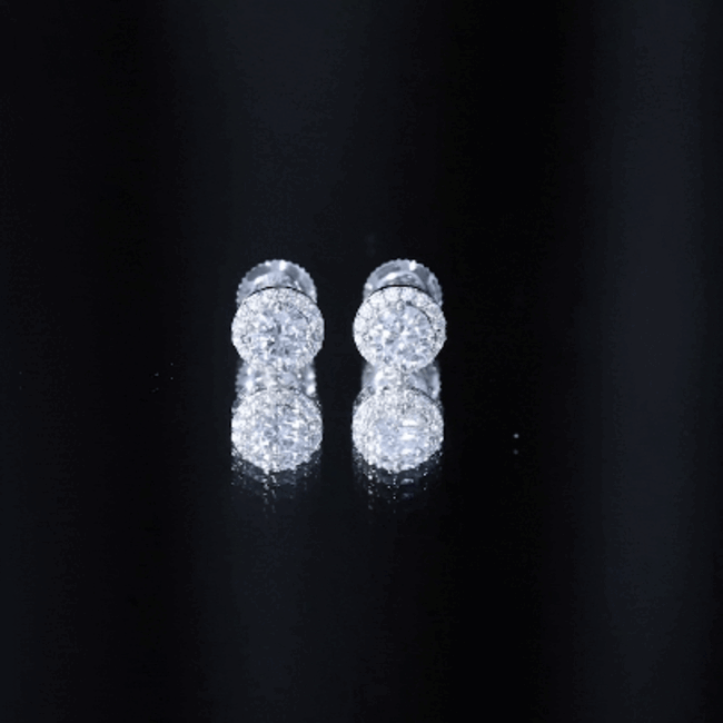 Certified 1 Carat Round Moissanite Classic Stud Earrings in Silver