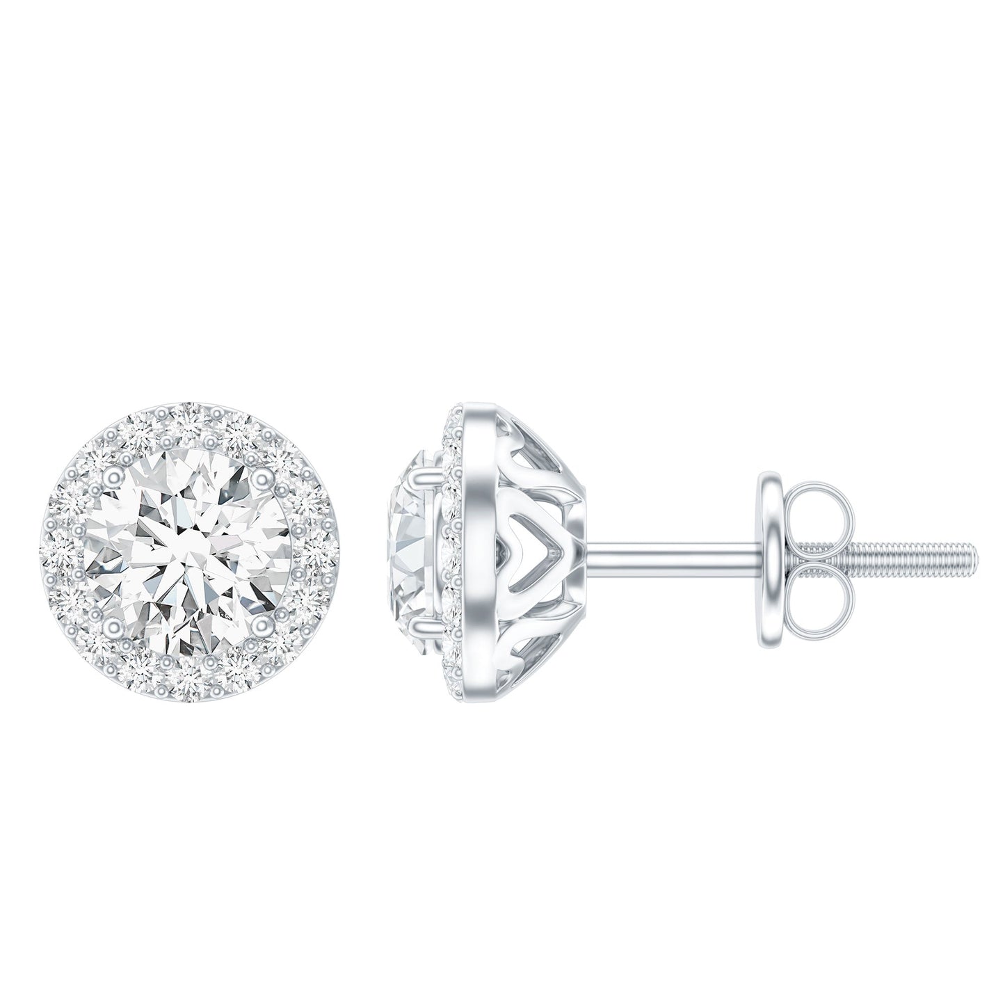 Certified 1 Carat Round Moissanite Classic Stud Earrings in Silver