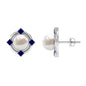 Real Freshwater Pearl and Blue Sapphire Modern Stud Earrings