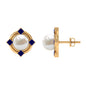 Real Freshwater Pearl and Blue Sapphire Modern Stud Earrings