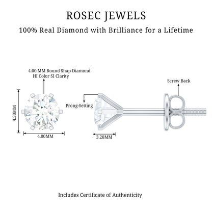 Real Diamond Solitaire Martini Stud Earrings