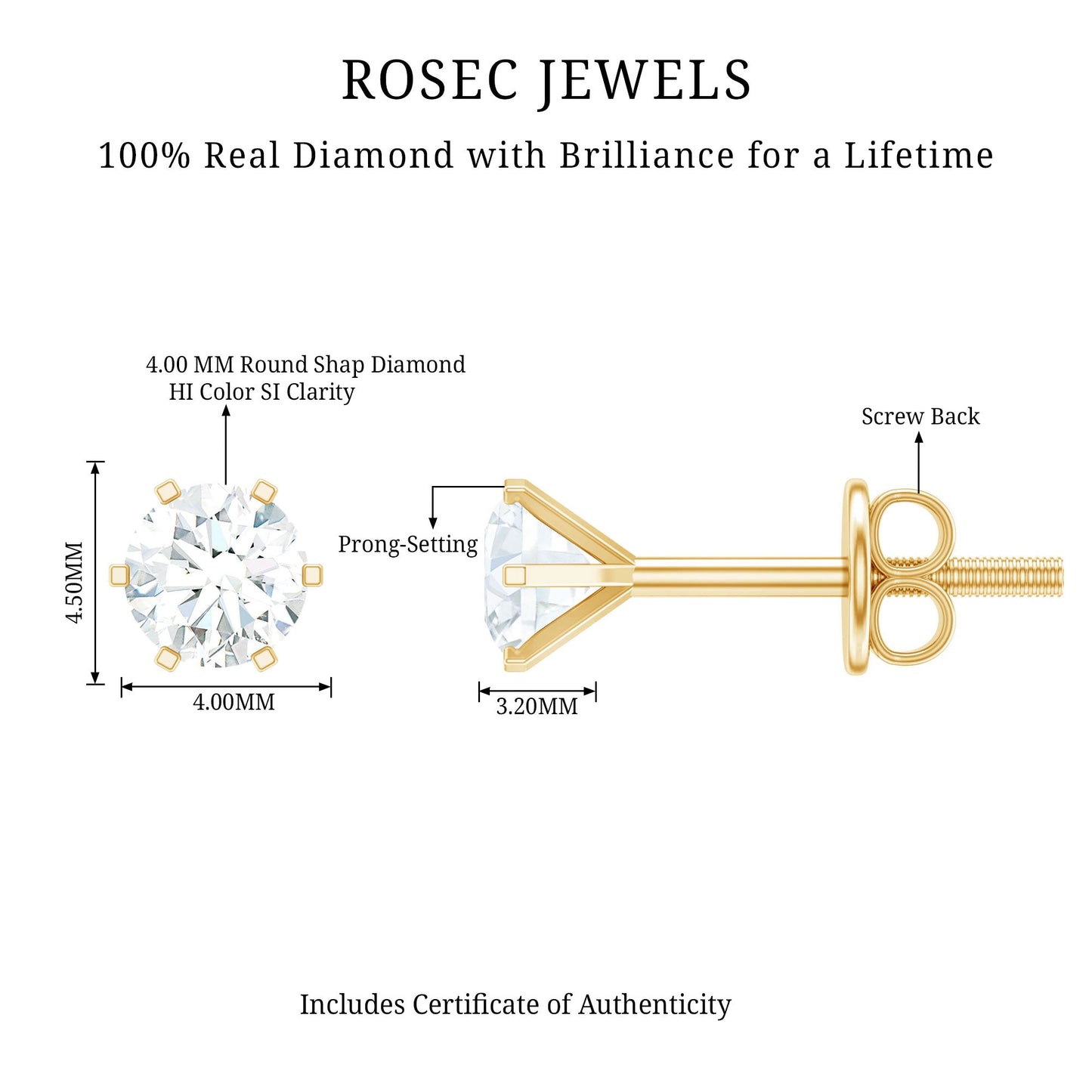 Real Diamond Solitaire Martini Stud Earrings
