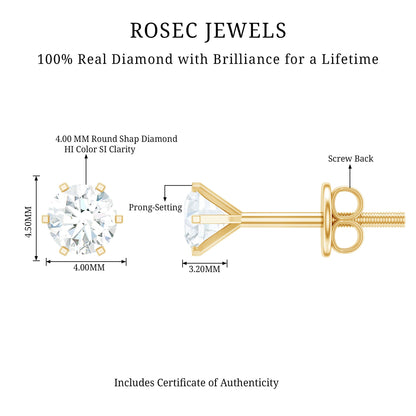 Real Diamond Solitaire Martini Stud Earrings