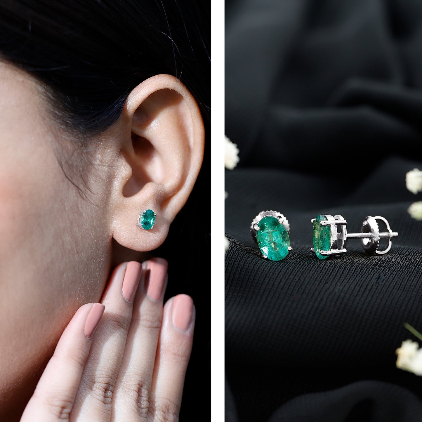 1.43 Carat Oval Shape Emerald Stud Earrings for Women