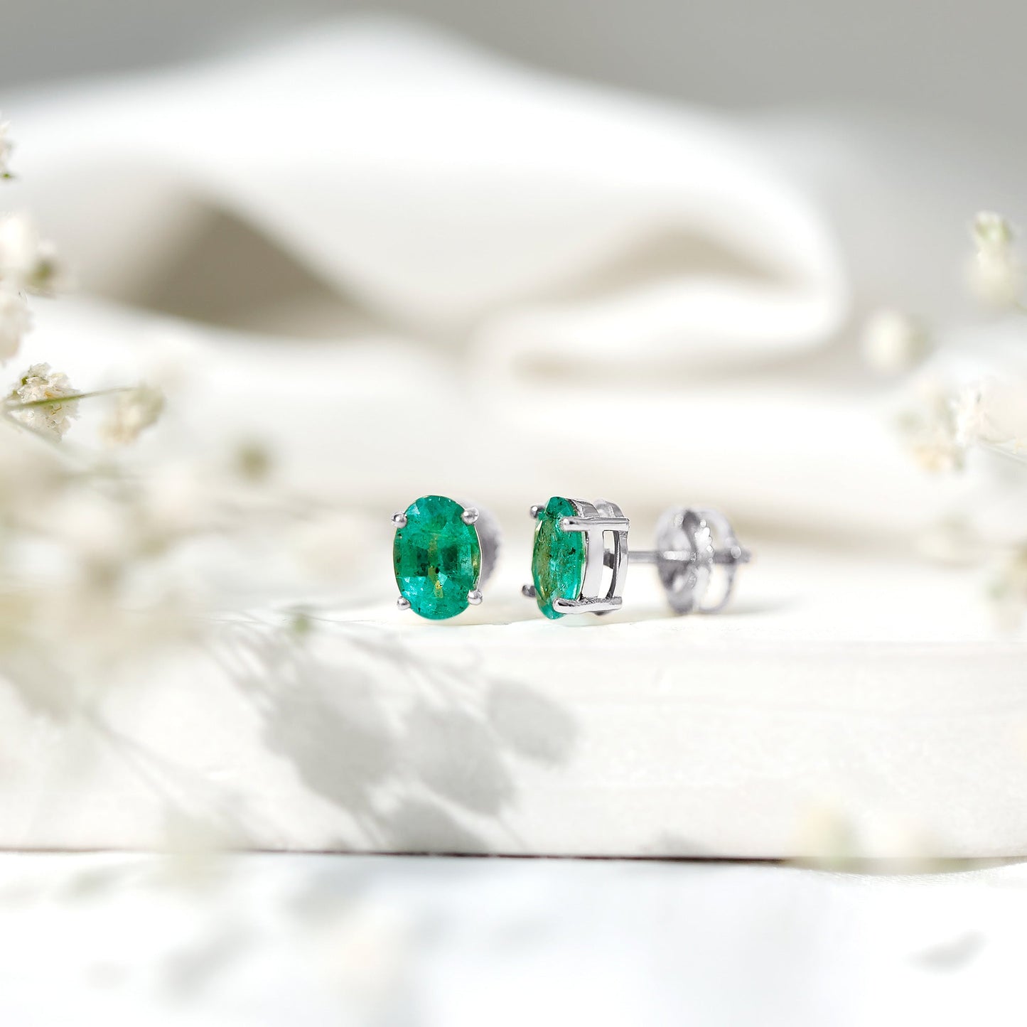 1.43 Carat Oval Shape Emerald Stud Earrings for Women