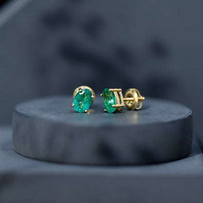 1.43 Carat Oval Shape Emerald Stud Earrings for Women