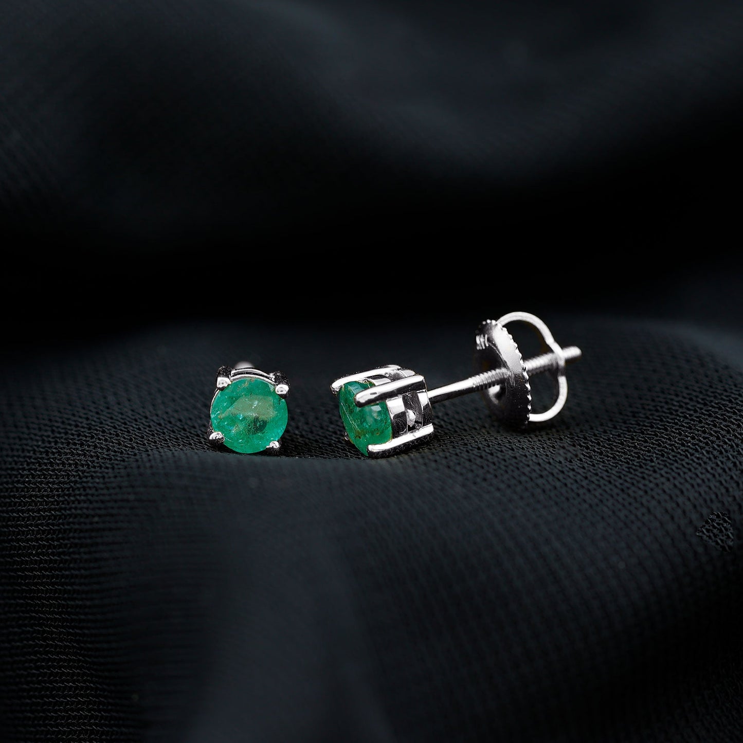 Round Cut 5 MM Real Emerald Stud Earrings
