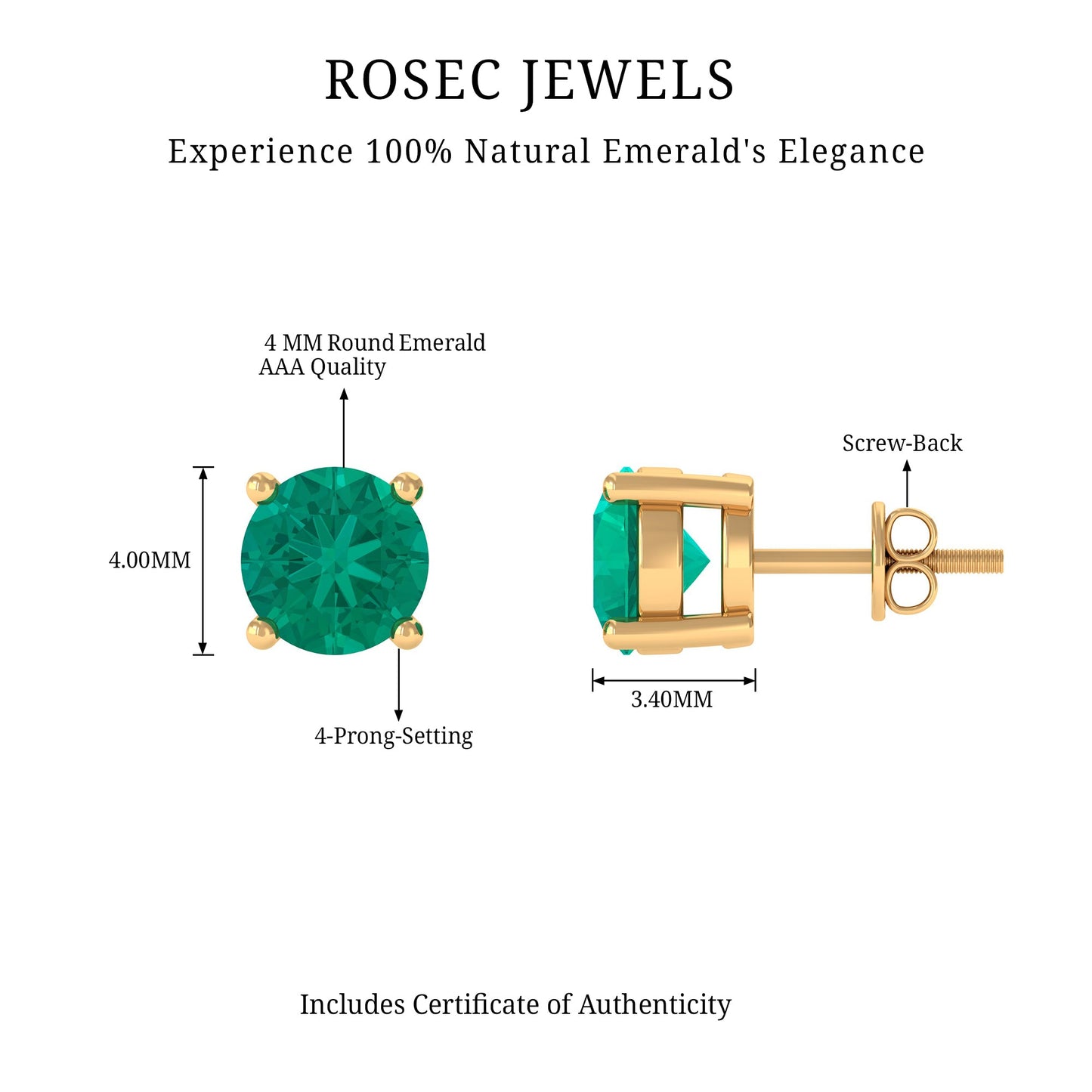 Round Cut 5 MM Real Emerald Stud Earrings
