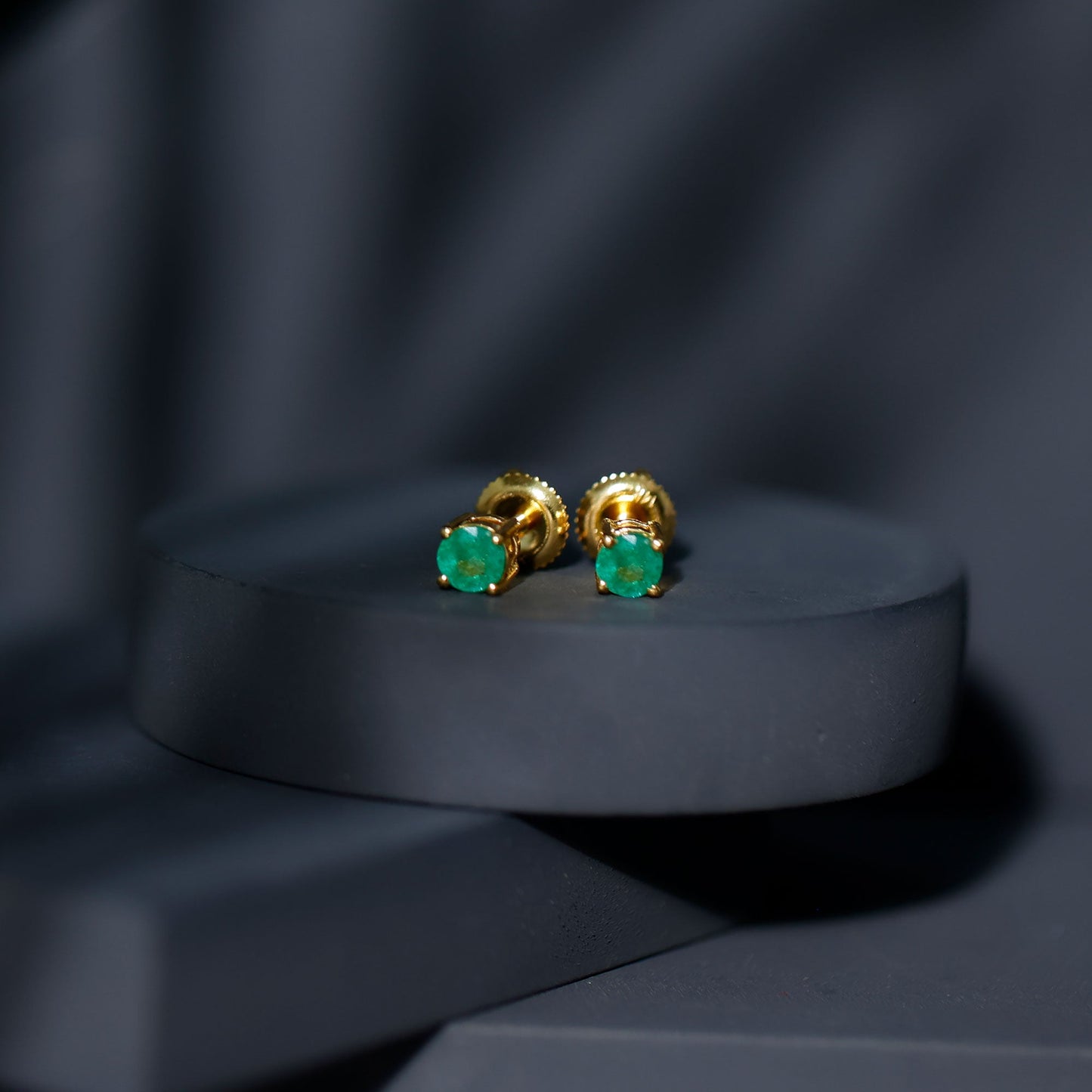 Round Cut 5 MM Real Emerald Stud Earrings