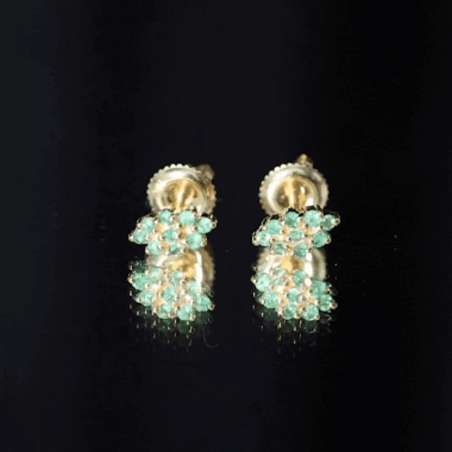 Natural Round Emerald Cluster Stud Earrings With Screw Back