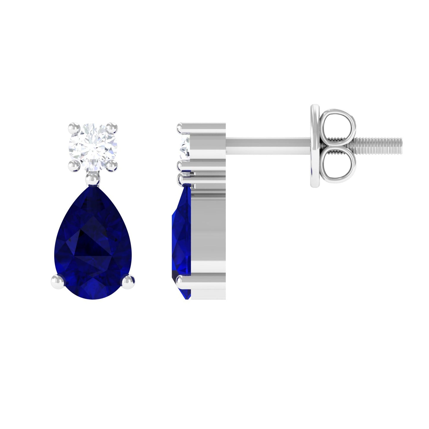Pear Cut Blue Sapphire Diamond Two Stone Stud Earrings