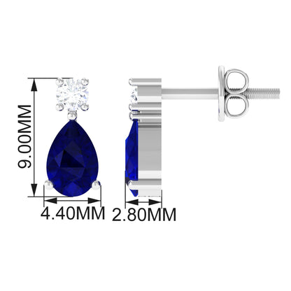 Pear Cut Blue Sapphire Diamond Two Stone Stud Earrings