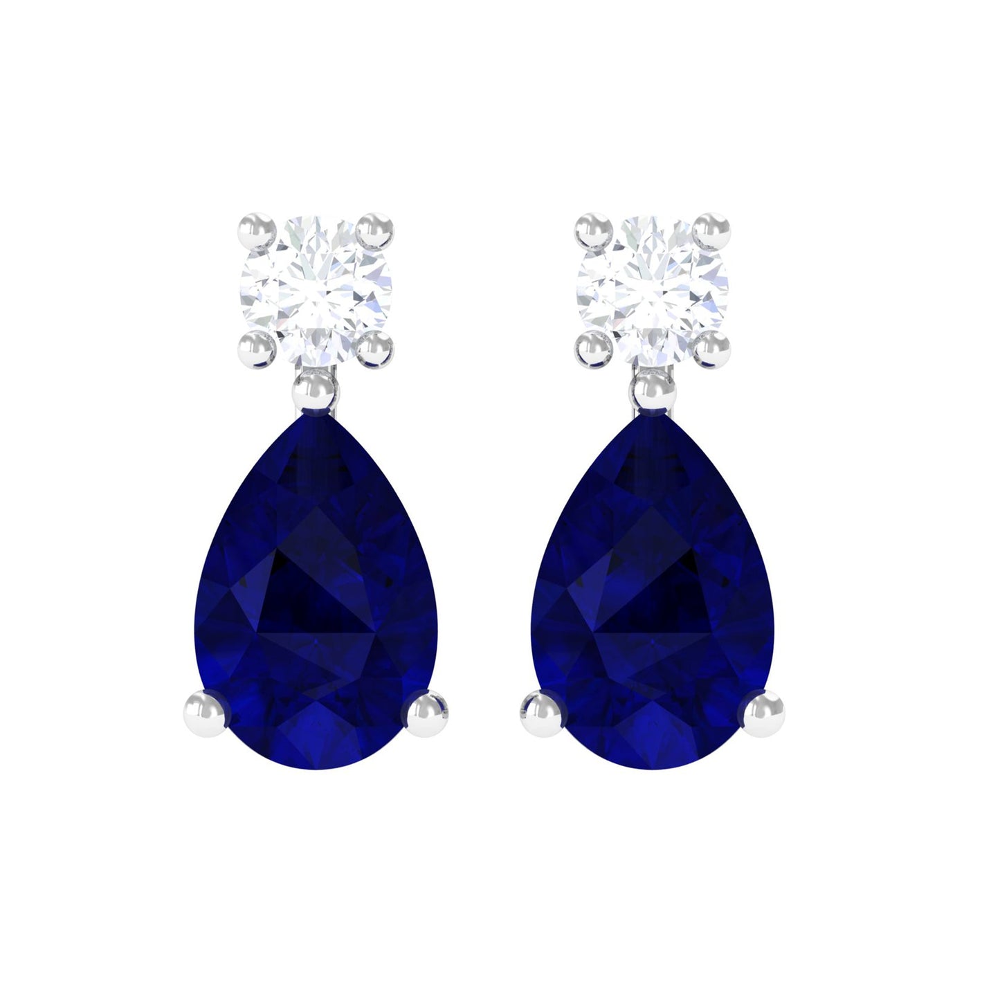 Pear Cut Blue Sapphire Diamond Two Stone Stud Earrings