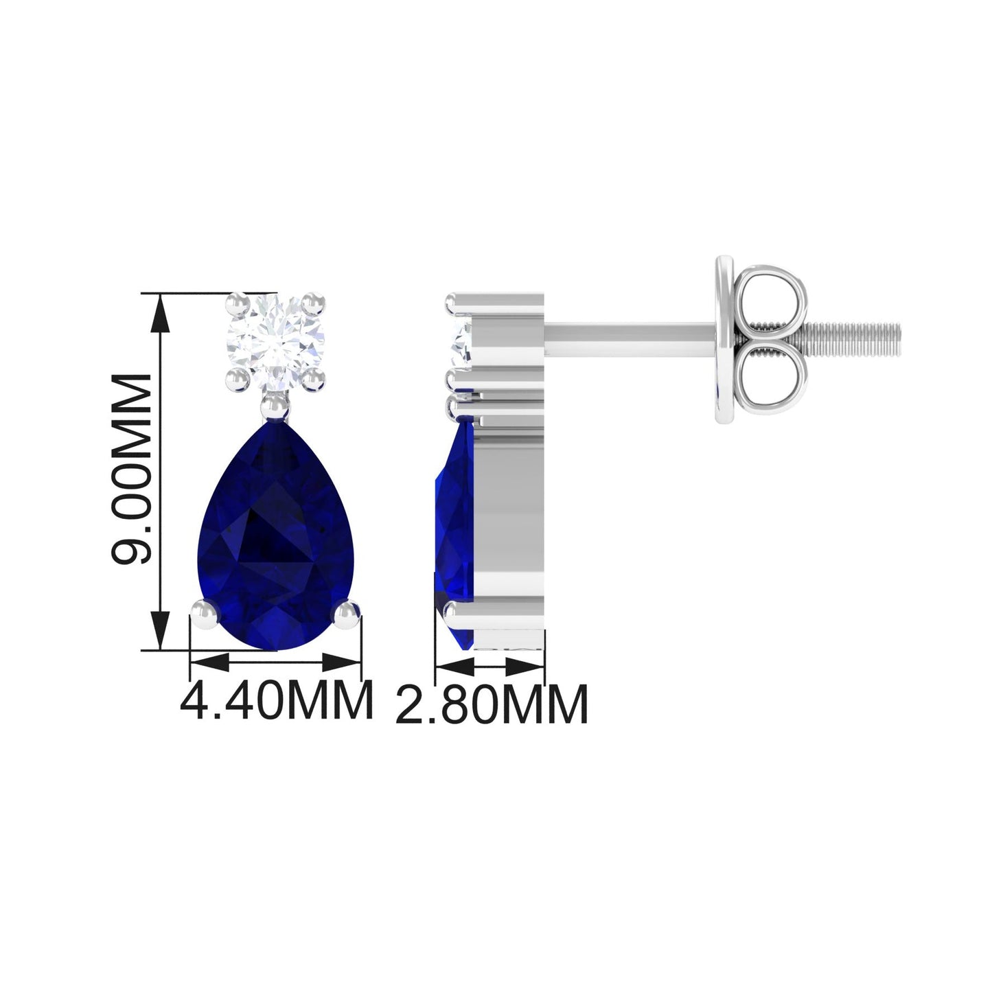 Pear Cut Blue Sapphire Diamond Two Stone Stud Earrings