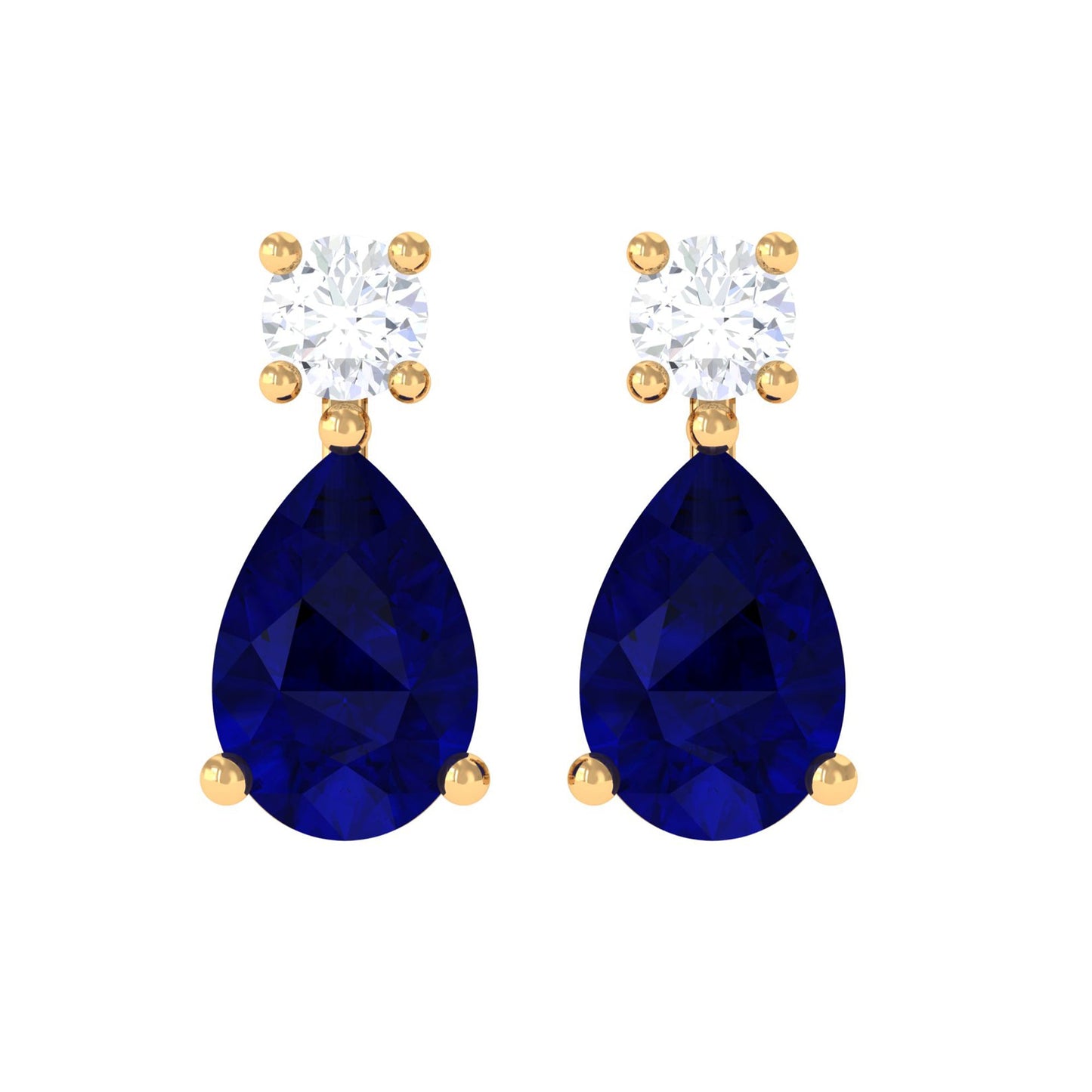 Pear Cut Blue Sapphire Diamond Two Stone Stud Earrings