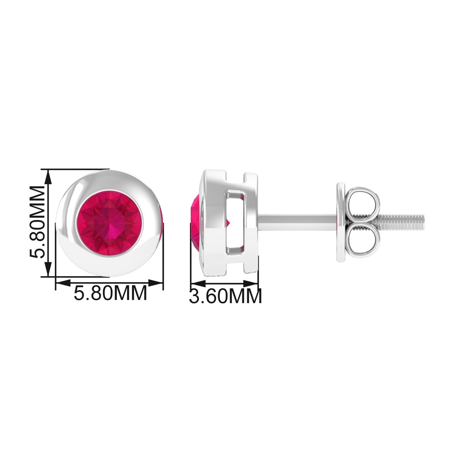 0.5 Carat Round Cut Ruby Solitaire Stud Earrings in Bezel Setting