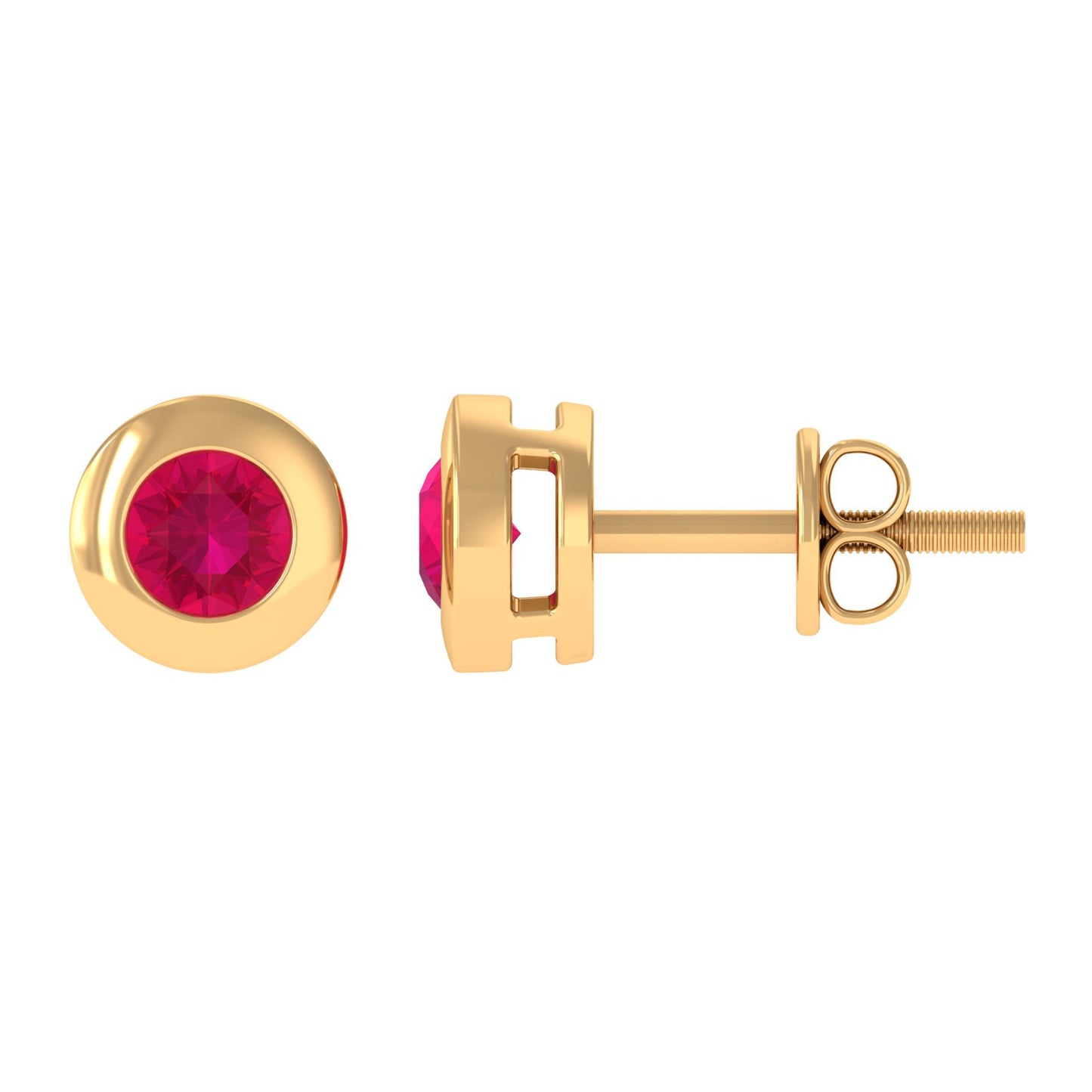 0.5 Carat Round Cut Ruby Solitaire Stud Earrings in Bezel Setting