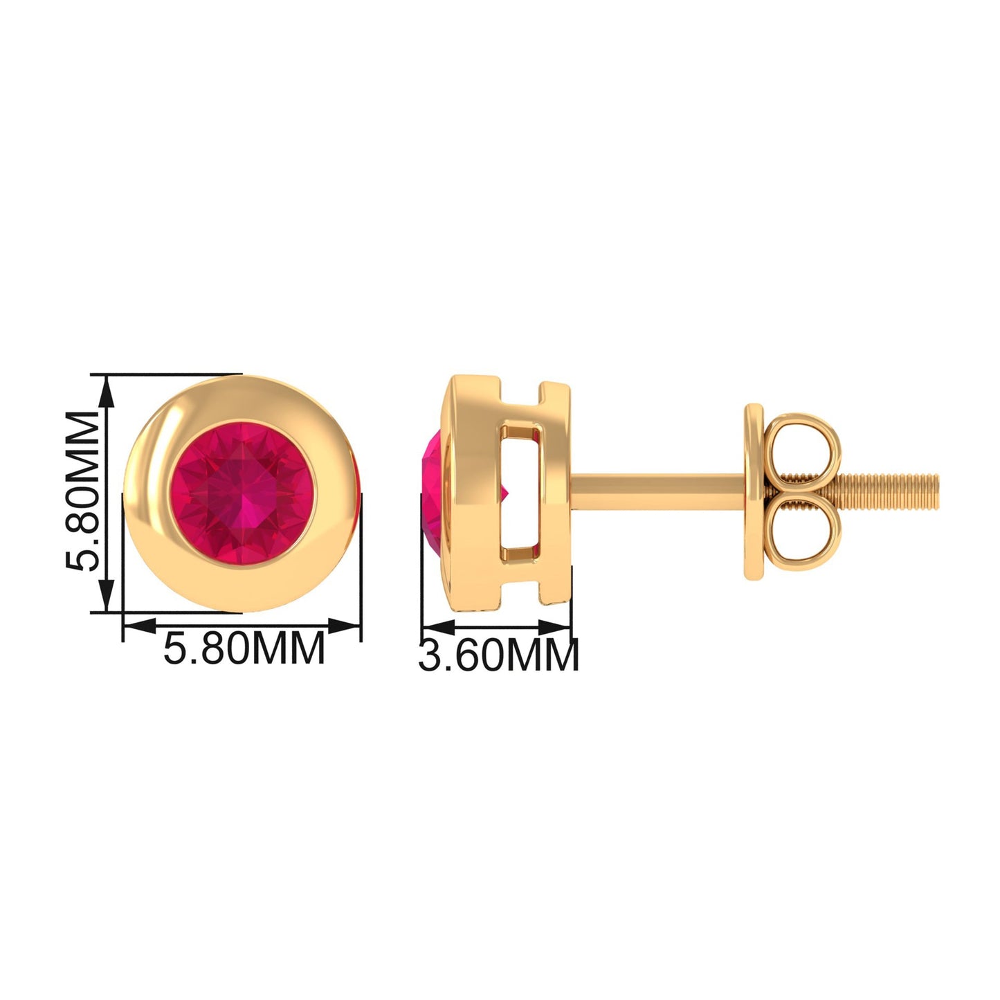 0.5 Carat Round Cut Ruby Solitaire Stud Earrings in Bezel Setting