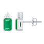 Genuine 1.32 Carat Emerald Cut Emerald Stud Earrings with Diamond Cluster